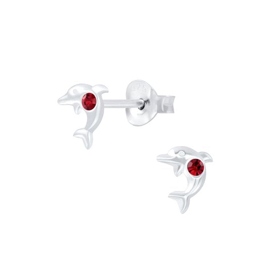 Joy|S - Zilveren petit dolfijn kinderoorbellen - 6 x 5 mm - kristal rood