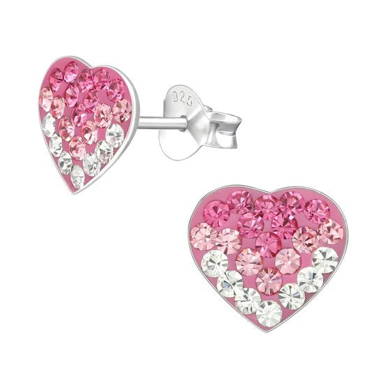 Joy|S - Zilveren hartje oorbellen - 9 mm - roze tintjes