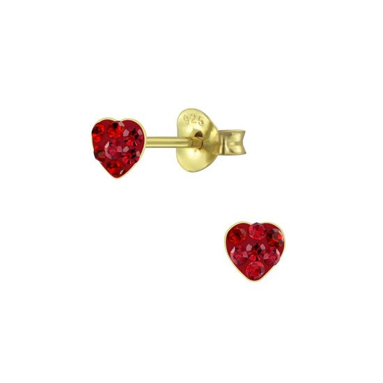 Joy|S - Zilveren petit hartje kinderoorbellen - 4 mm - kristal rood - goudplating