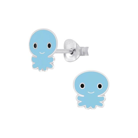 Joy|S - Zilveren octopus oorbellen blauw