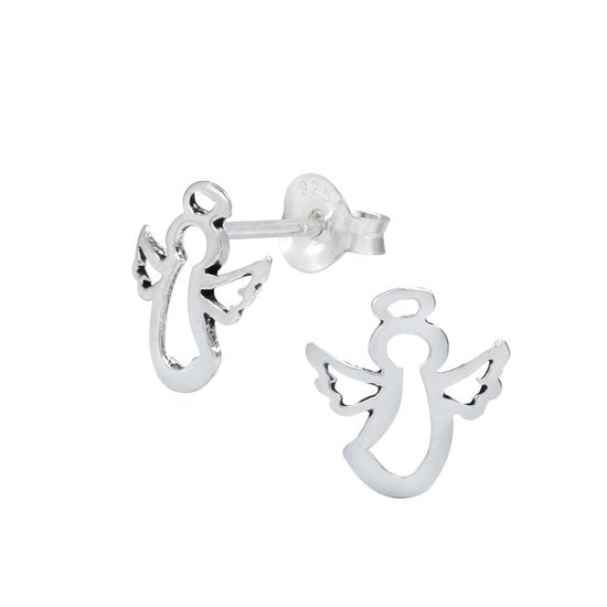 Joy|S - Zilveren engel oorbellen - 10 mm - geoxideerd