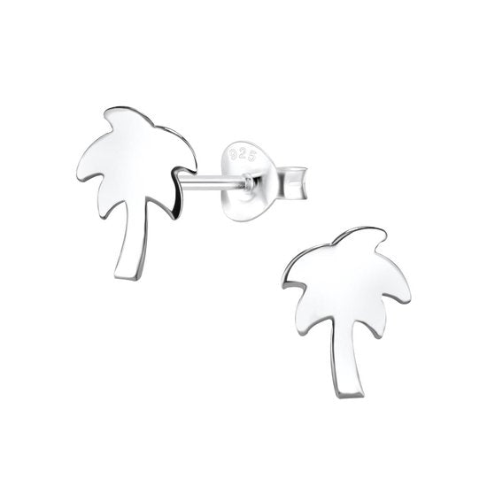 Joy|S - Zilveren Palmboom oorbellen 8 x 10 mm egaal