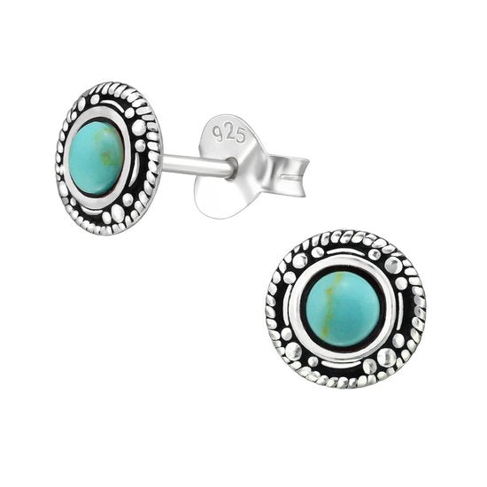 Joy|S - Zilveren Bali classic rond oorbellen 7 mm turquoise