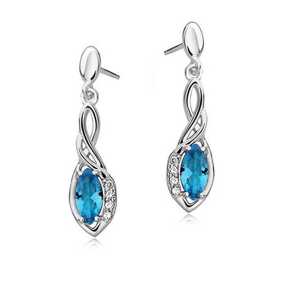 Joy|S - Zilveren a klassieke druppel oorbellen aqua marine blauw zirkonia - Infinity