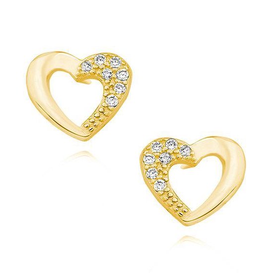 Joy|S - Zilveren hartjes oorbellen -7 mm - zirkonia - goudplating