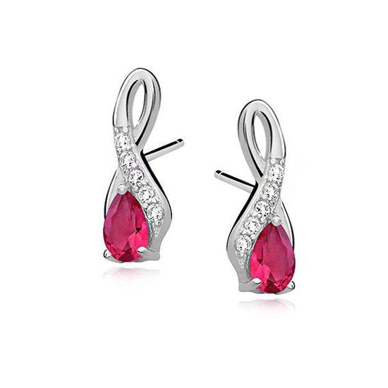 Joy|S - Zilveren klassieke oorbellen - 16.5 x 6.5 mm - robijn roze zirkonia - Infinity