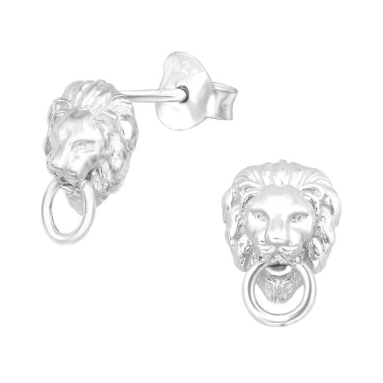 Joy|S - Zilveren leeuw oorbellen - leeuwenkop - klopper 7 x 10 mm