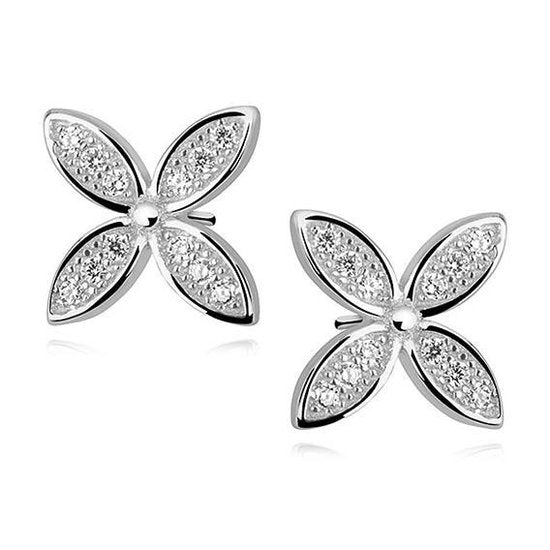 Joy|S - Zilveren bloem oorbellen 8 mm zirkonia gehodineerd