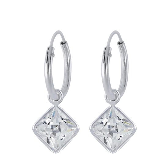 Joy|S - Zilveren ruit square cubic zirkonia bedel oorbellen