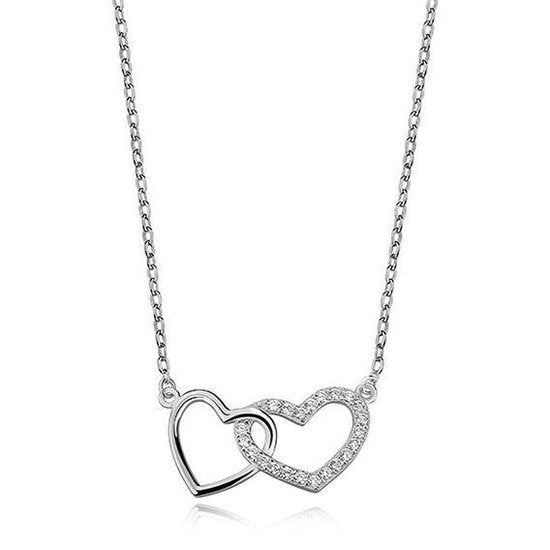 Joy|S - Zilveren ketting puro amore hartje - 2 harten -zirkonia - gehodineerd