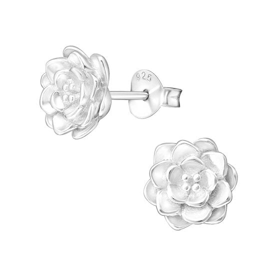 Joy|S - Zilveren lotus bloem - gedetailleerde bloem oorknoppen - 9 mm - massief