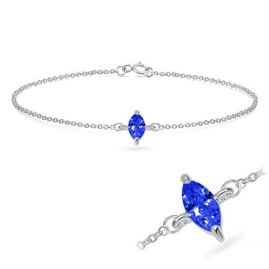 Joy|S - Zilveren armband saffier blauw ovaal 18 cm
