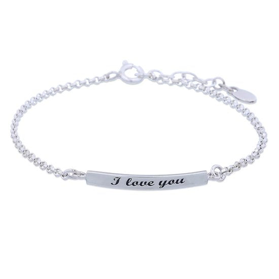 Joy|S - Zilveren plaat armband "I Love You"