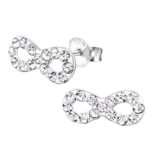 Joy|S - Zilveren Infinity oorbellen - 11 x 5 mm - kristal