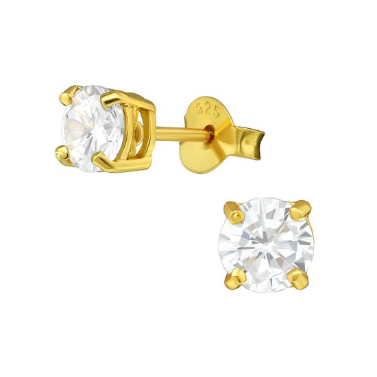Joy|S - Zilveren classic rond oorbellen kristal - 5 mm - goudplating