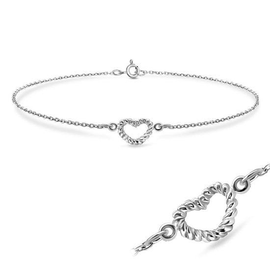Joy|S - Zilveren hartje armband - 18 cm - heart rope
