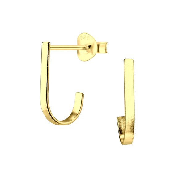 Joy|S - Zilveren oorringen / oorbellen - haakvormig - rectangulair - goudplating