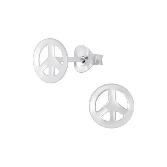 Joy|S - Zilveren Peace oorbellen - rond - 7 mm