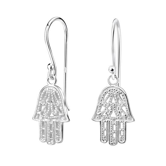 Joy|S -Zilveren Hamsa oorbellen - oorhangers