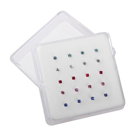 Joy|S - Zilveren vierkant 2 mm neuspiercing set - 20 stuks - zirkonia - multicolor