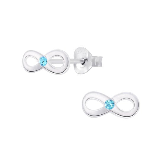 Joy|S - Zilveren Infinity oorbellen massief met blauw kristal 5 x 9 mm