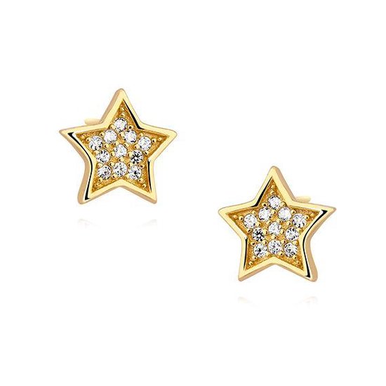 Joy|S - Zilveren ster oorbellen - 8 mm - zirkonia - goudplating