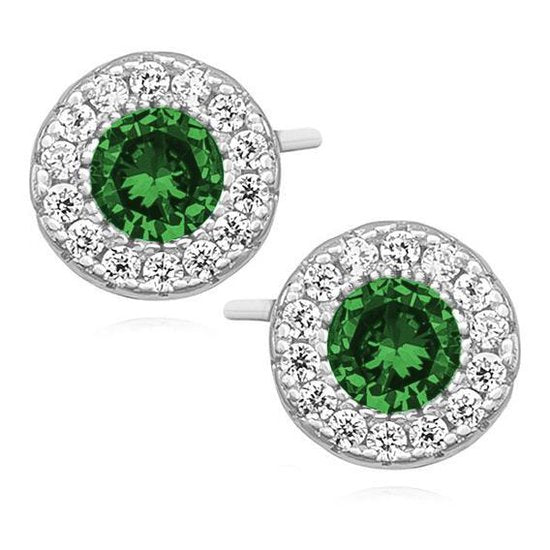 Joy|S - Zilveren elegante oorknoppen 7 mm rond met zirkonia emerald groen