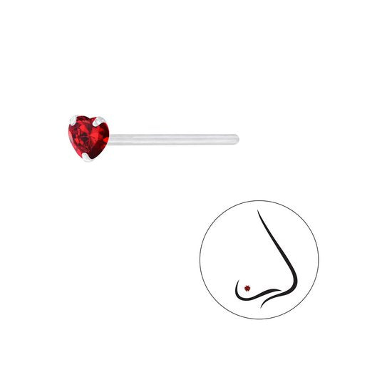 Joy|S - Zilveren hartje neuspiercing 3 mm - mini - zirkonia rood - 2 stuks