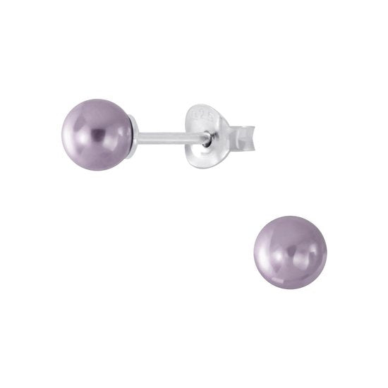 Joy|S - Zilveren parel oorbellen - lila grijs - 6 mm