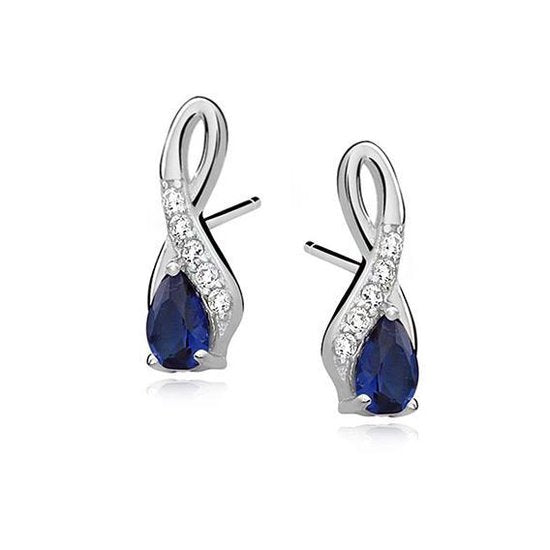 Joy|S - Zilveren klassieke oorbellen saffier blauw zirkonia - Infinity