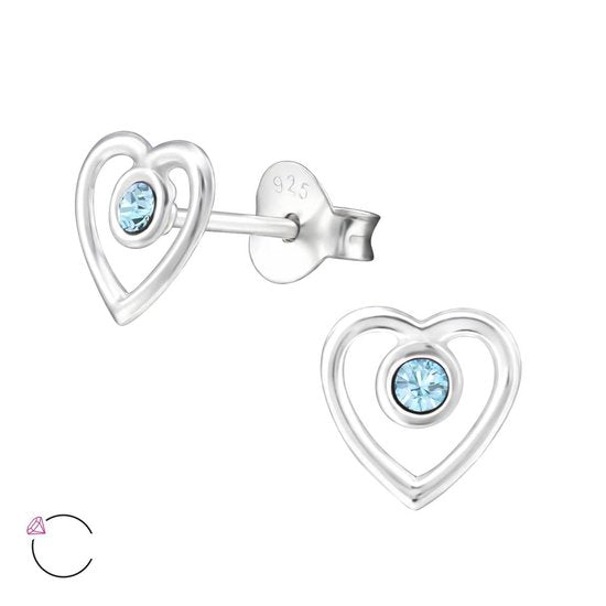 Joy|S - Zilveren hartje oorbellen - 7 mm - blauw kristal