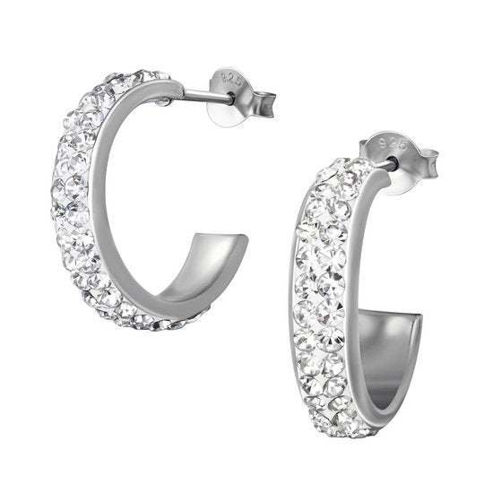 Joy|S - Zilveren 20 mm oorringen - halve hoepel - zirkonia - gehodineerd