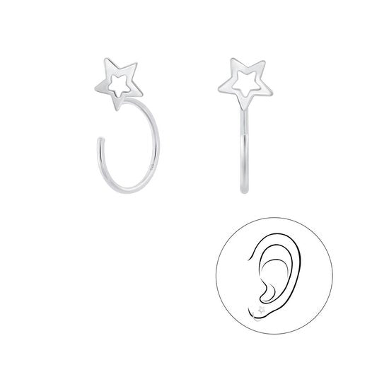 Joy|S - Zilveren ster ear huggers oorbellen