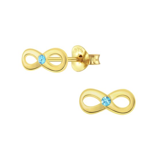 Joy|S - Zilveren Infinity oorbellen - blauw kristal - goudplating