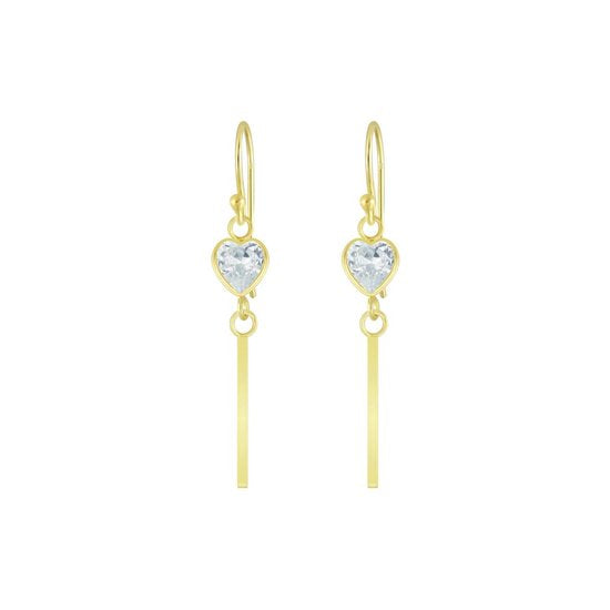 Joy|S - Zilveren hartje oorbellen met bar (staaf) - goudplating