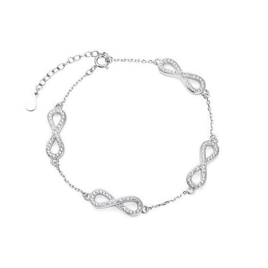 Joy|S - Zilveren Infinity armband - zirkonia - gehodineerd