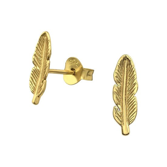 Joy|S - Zilveren veer oorbellen 4 x 12 mm - goudplating