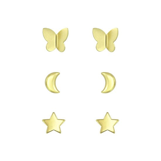 Joy|S - Zilveren oorbellen set | vlinder | maan | ster goudplating
