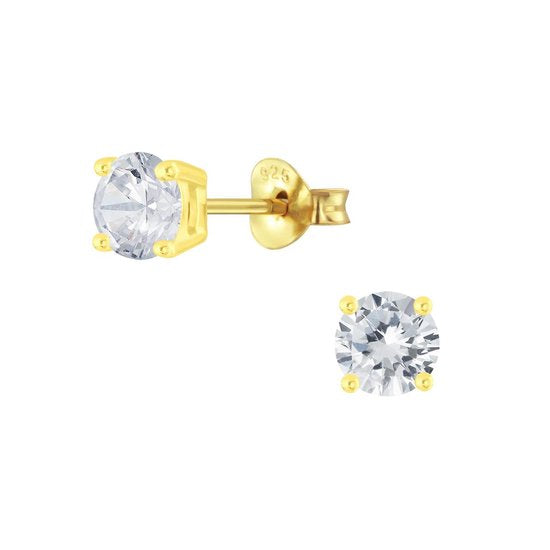 Joy|S - Zilveren rond oorbellen - 5 mm - zirkonia - goudplating
