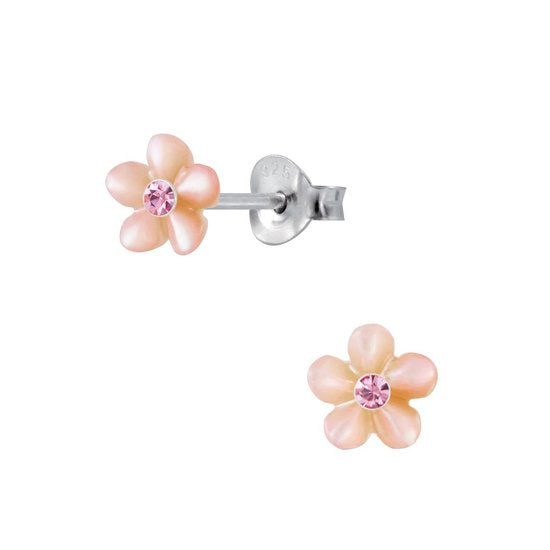 Joy|S - Zilveren schelp bloem oorbellen - 6 mm - klassiek roze