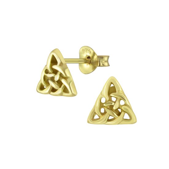 Joy|S - Zilveren Keltische driehoek oorbellen 7 mm - goudplating