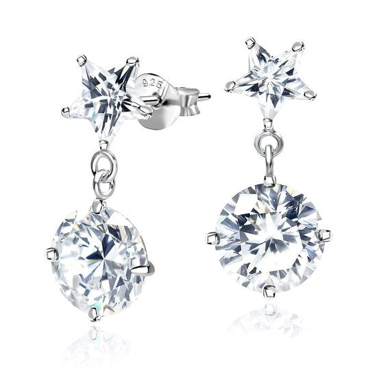 Joy|S - Zilveren elegance darling oorbellen - ster en bedel rond - zirkonia