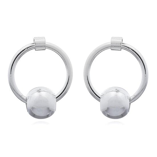 Joy|S - Zilveren cirkel met bal oorbellen "piercing"