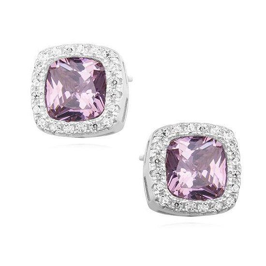 Joy|S - Zilveren elegante vierkant oorbellen zirkonia roze