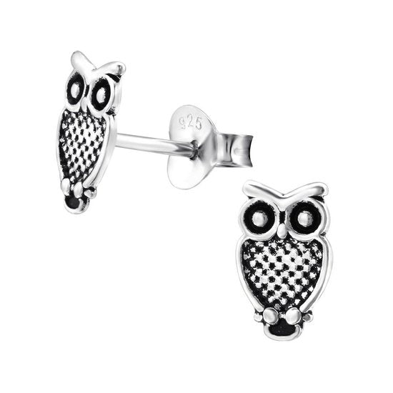 Joy|S - Zilveren uil oorbellen - 5 x 9 mm - geoxideerd