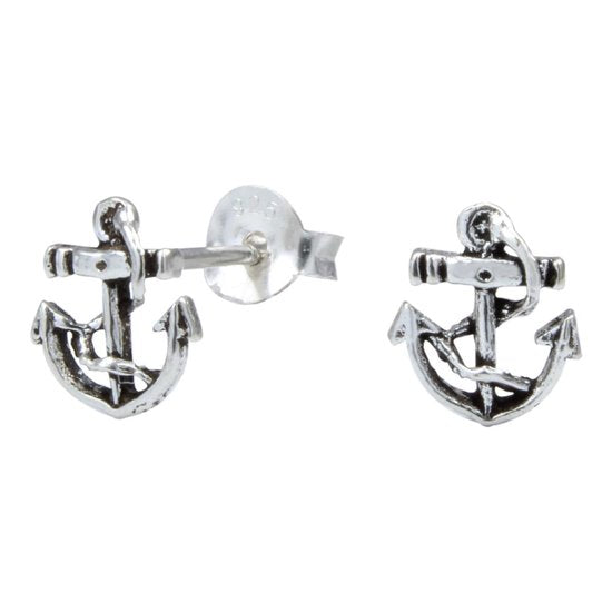 Joy|S - Zilveren anker oorbellen - 7 x 8 mm - geoxideerd