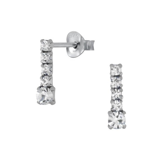 Joy|S - Zilveren classic bar / staaf oorbellen - kristal