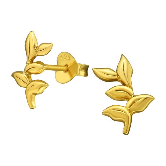 Joy|S - Zilveren takje oorbellen 7 x 11 mm - goudplating