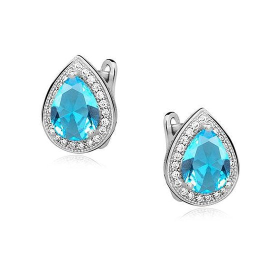 Joy|S - Zilveren a elegante druppel oorbellen teardrop aqua marine blauw zirkonia - gehodineerd - leverback sluiting