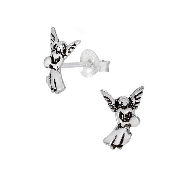 Joy|S - Zilveren engel oorbellen - 6 x 10.5 mm - geoxideerd